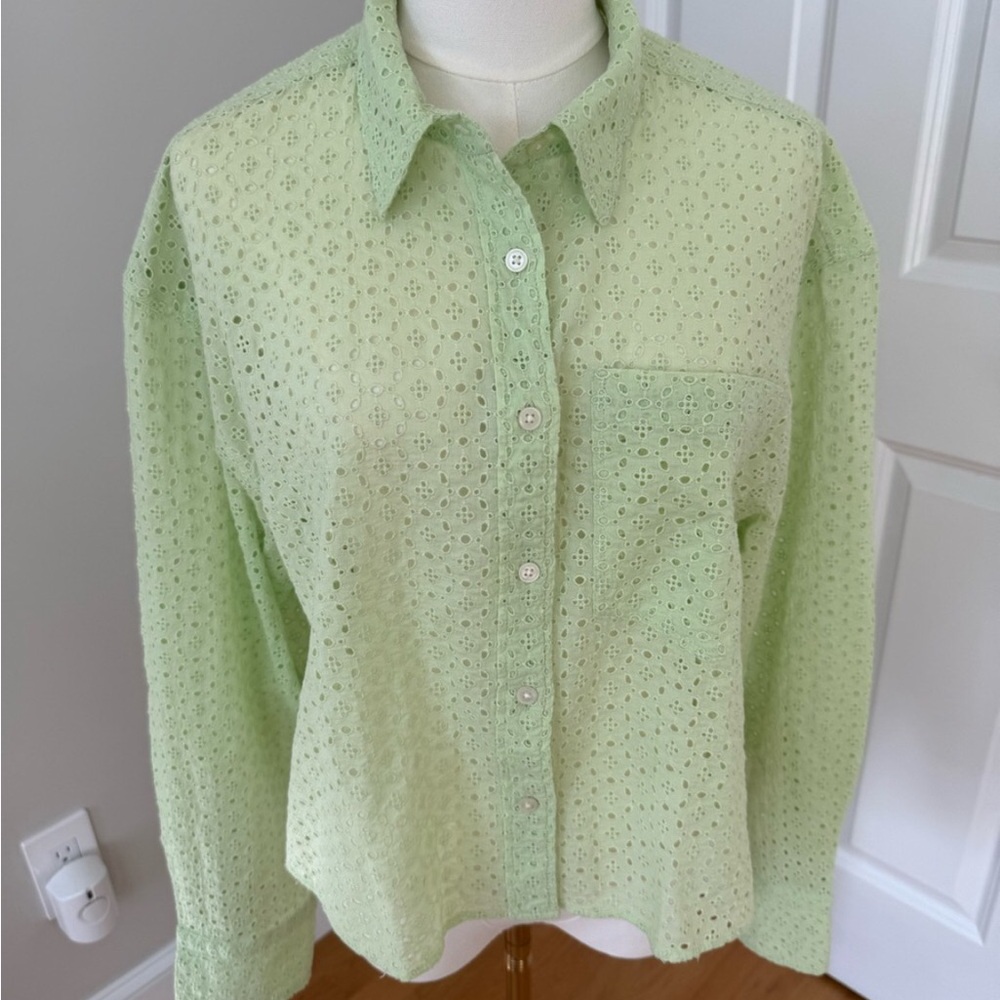 J. Crew Pale Green Eyelet Button-Down Shirt
